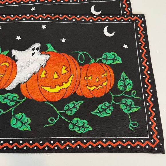 3 Vintage Halloween Placemats Cotton Canvas Ghost Pumpkins - Picture 4 of 7